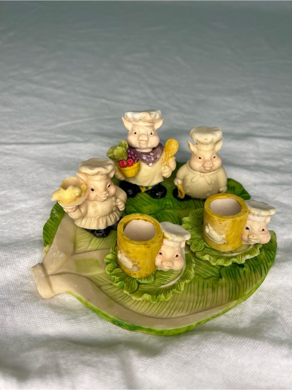 Vtg 1994 Popular Imports Mini Resin Pig Chef Tea Set Cute Cottagecore Coquette